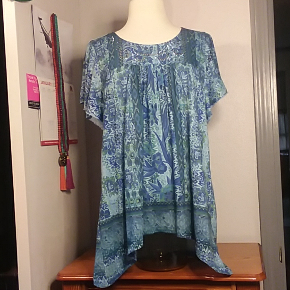 One World Flutter Sleeve BoHo Top